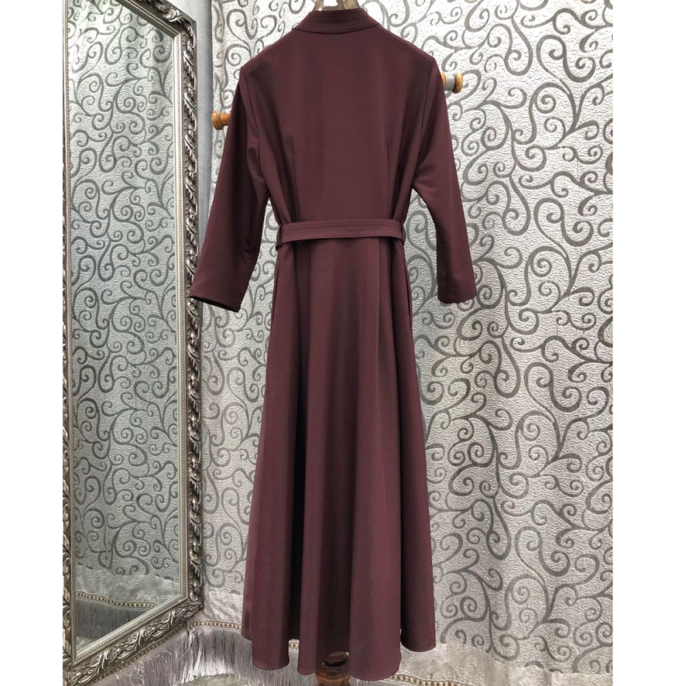 Metal single-breasted commuting cstand collar big skirt dress
