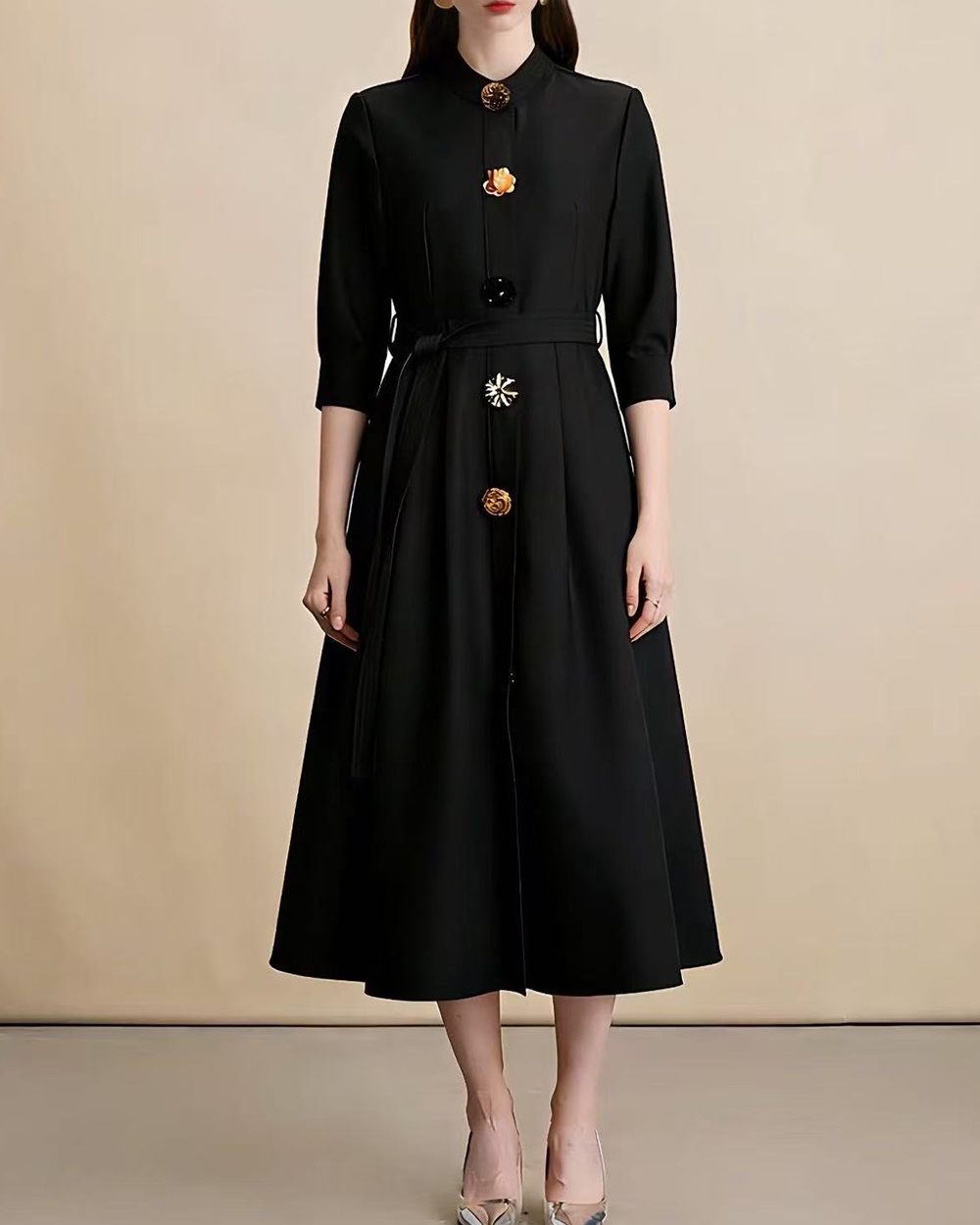 Big skirt slim cstand collar single-breasted dress