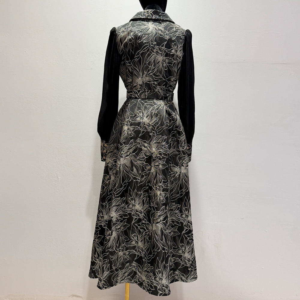 Elegant with belt slim dress V-neck court style long dress