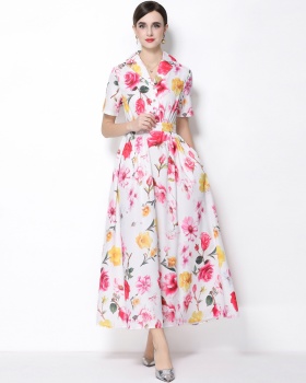 A buckle flowers short sleeve shirt A-line retro business suit