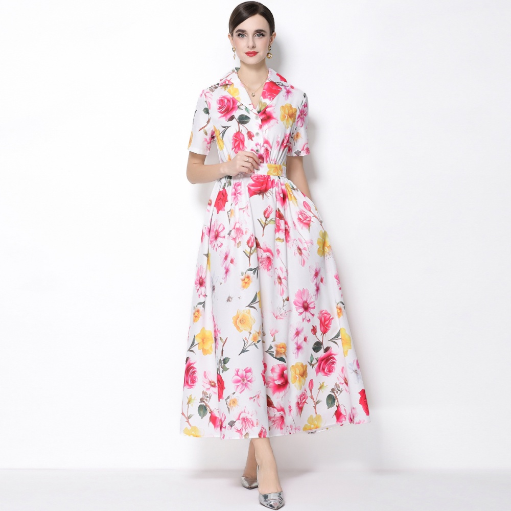 A buckle flowers short sleeve shirt A-line retro business suit