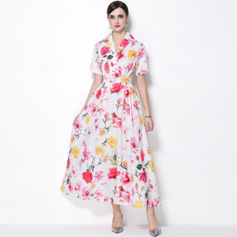 A buckle flowers short sleeve shirt A-line retro business suit