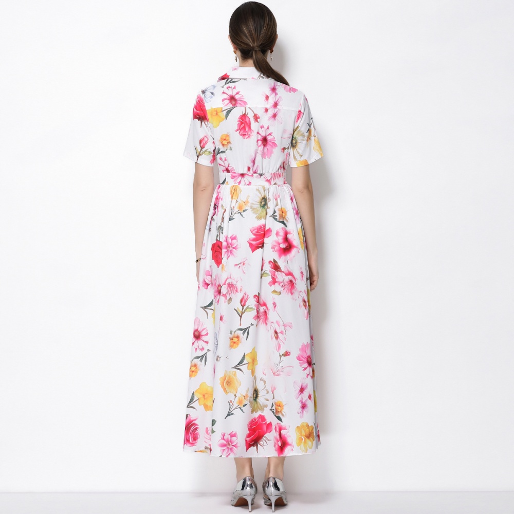 A buckle flowers short sleeve shirt A-line retro business suit