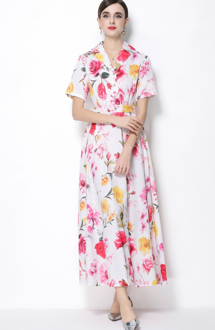 A buckle flowers short sleeve shirt A-line retro business suit