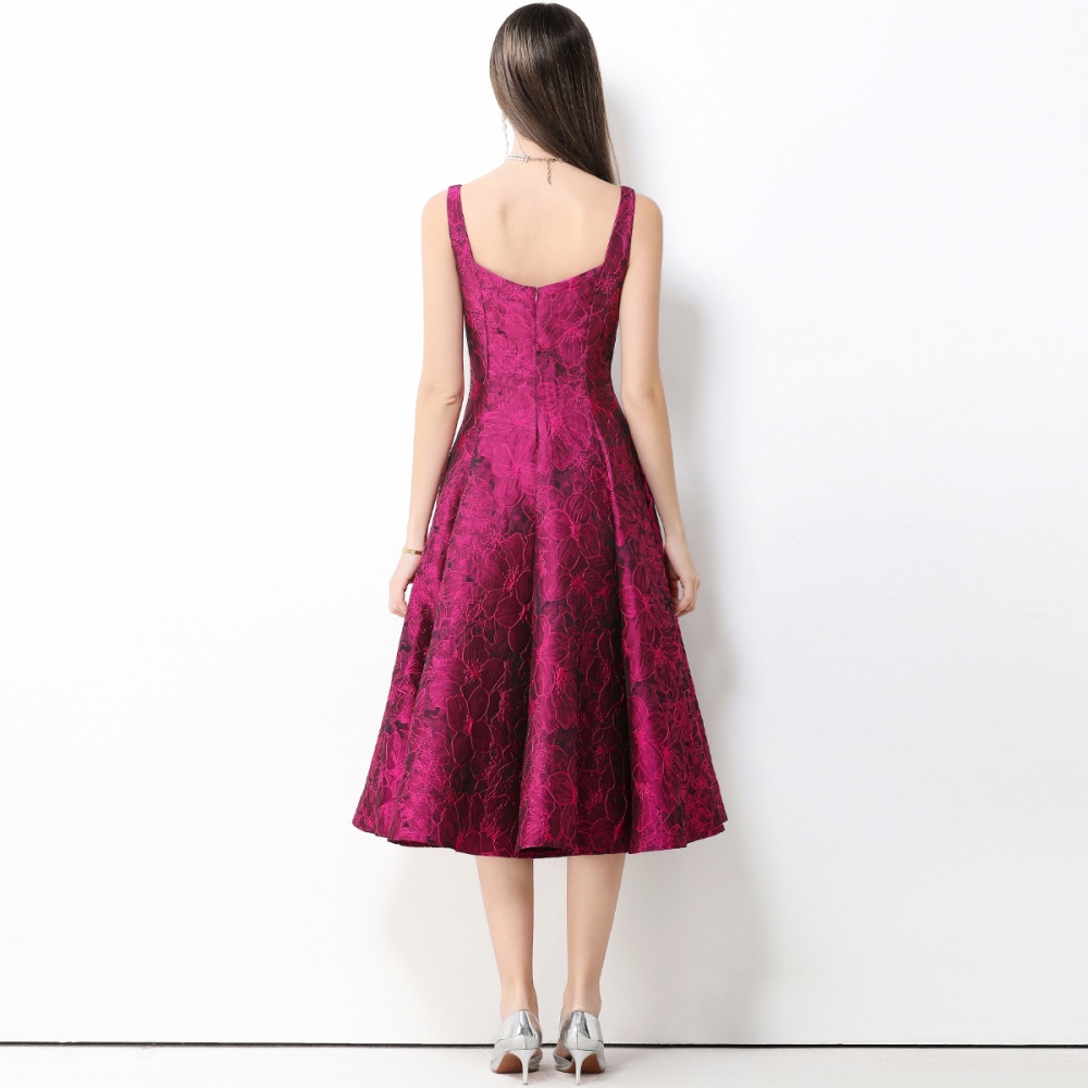 Big skirt jacquard long dress pinched waist dress for women