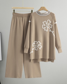 Long wide leg pants sweater 2pcs set for women