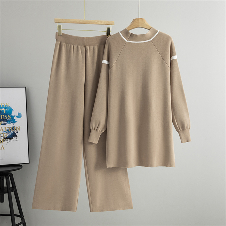 Long wide leg pants sweater 2pcs set for women