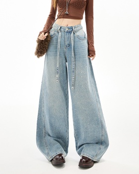 Lengthen slim wide leg pants drawstring jeans