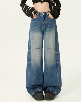 Wide leg retro mopping high waist spring jeans for women