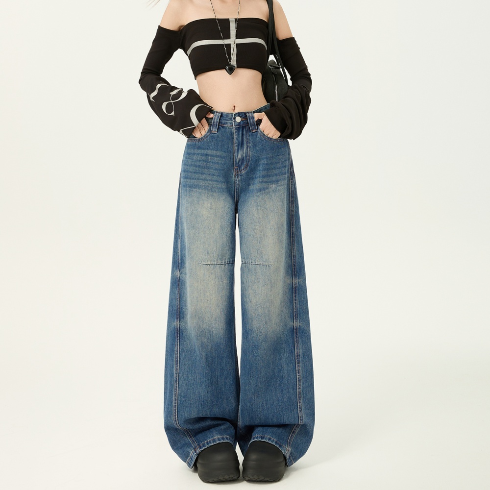 Wide leg retro mopping high waist spring jeans for women