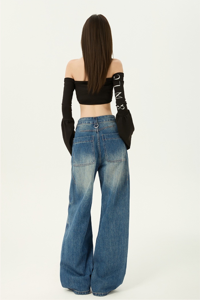Wide leg retro mopping high waist spring jeans for women