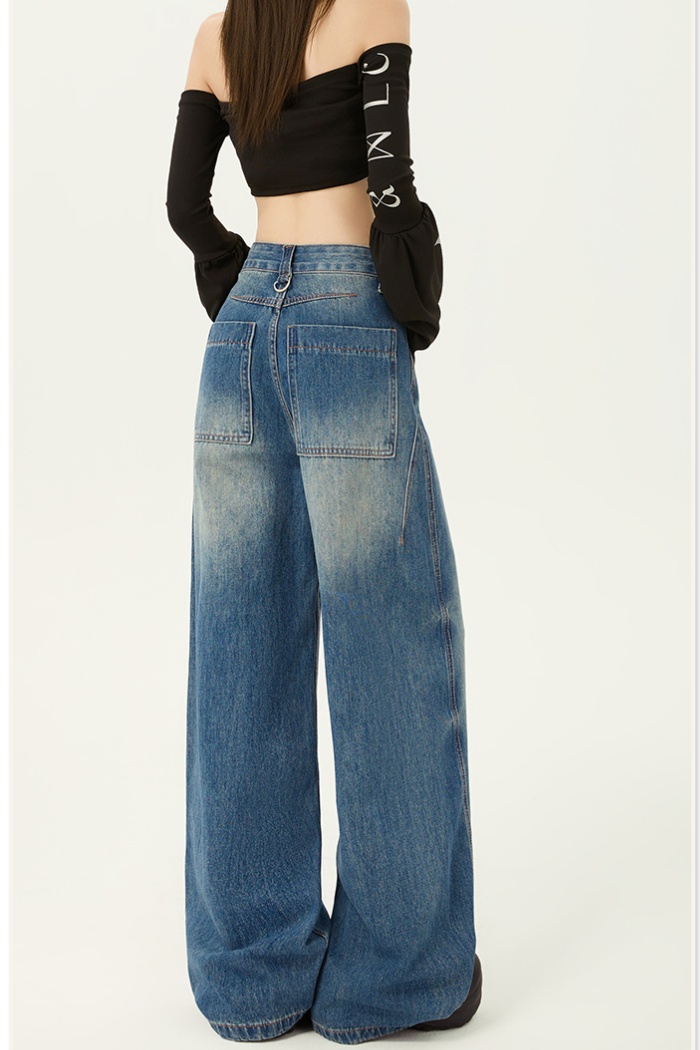 Wide leg retro mopping high waist spring jeans for women