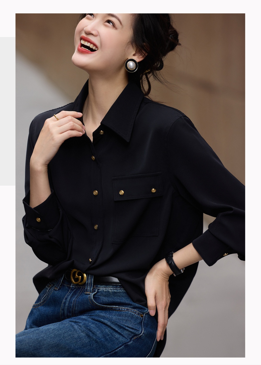 Spring France style long sleeve tops black bottoming shirt