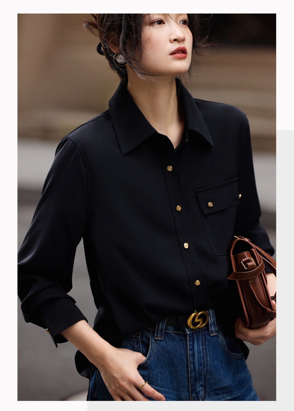 Spring France style long sleeve tops black bottoming shirt