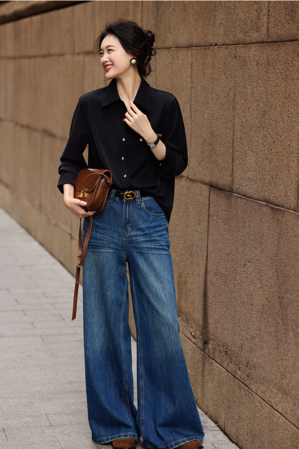 Spring France style long sleeve tops black bottoming shirt