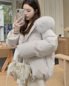 Large fur collar thick down coat pink coat for women