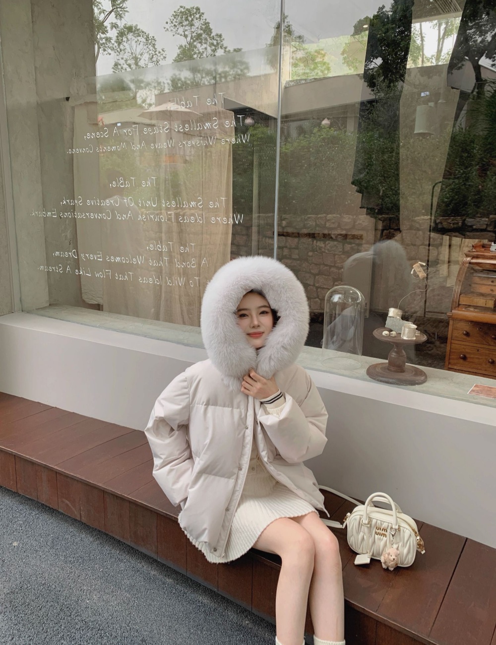 Large fur collar thick down coat pink coat for women