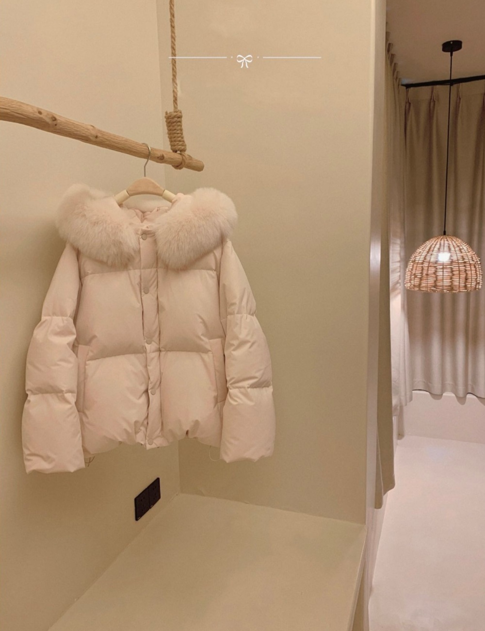 Large fur collar thick down coat pink coat for women