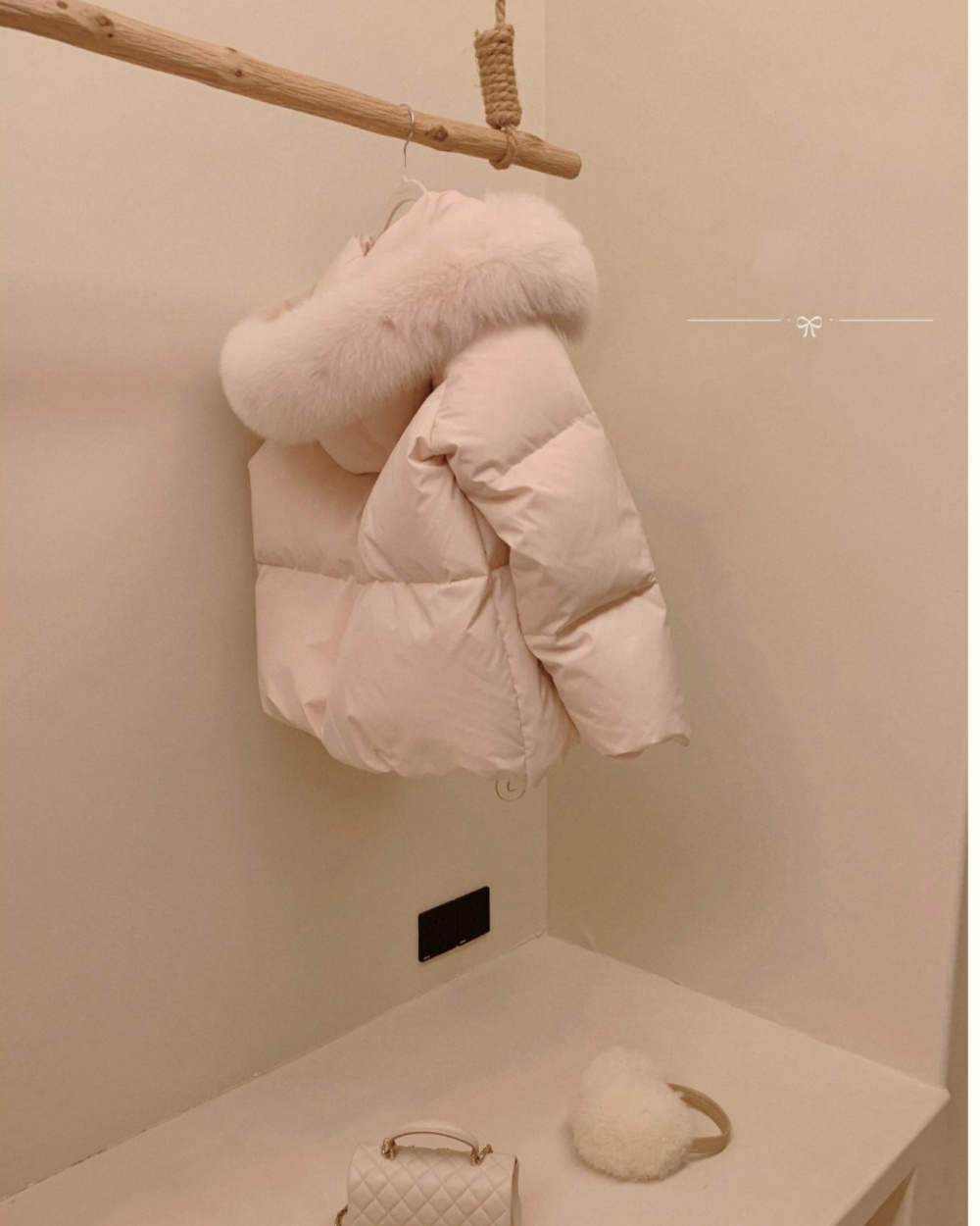 Large fur collar thick down coat pink coat for women