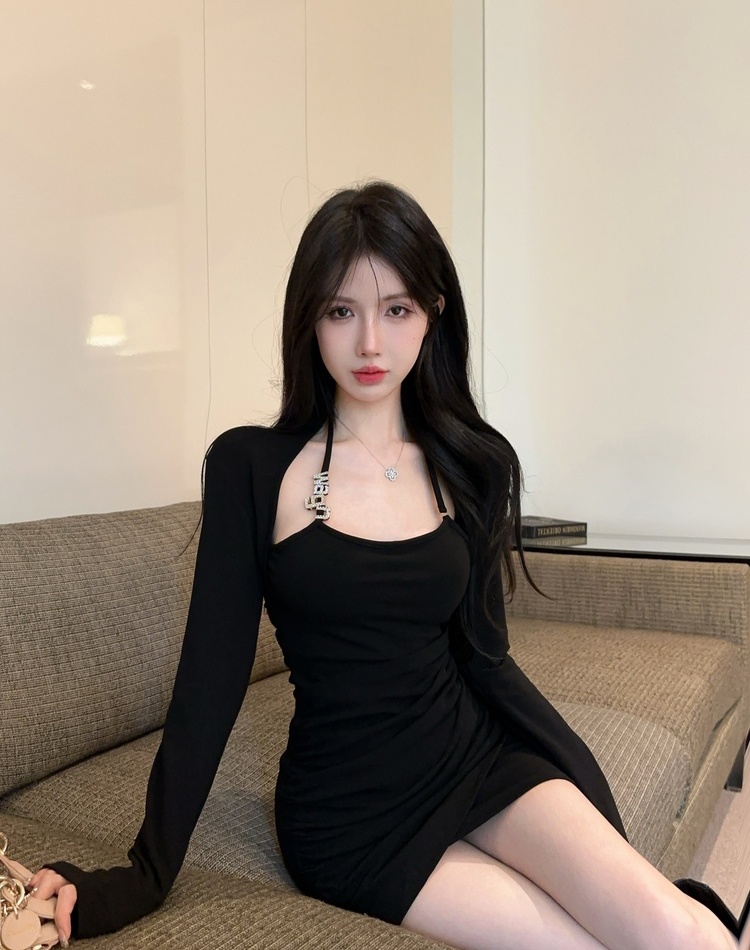 Halter package hip T-back slim dress for women