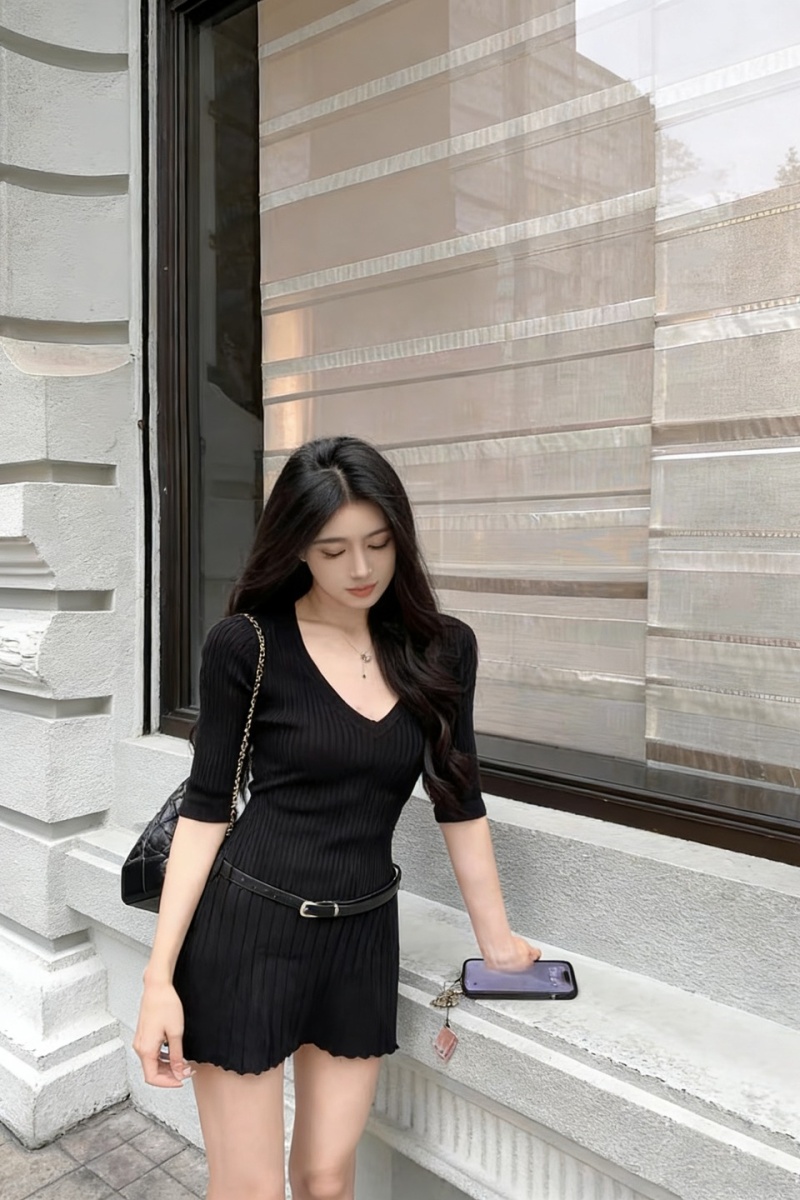 Enticement short sleeve dress pleated T-back for women