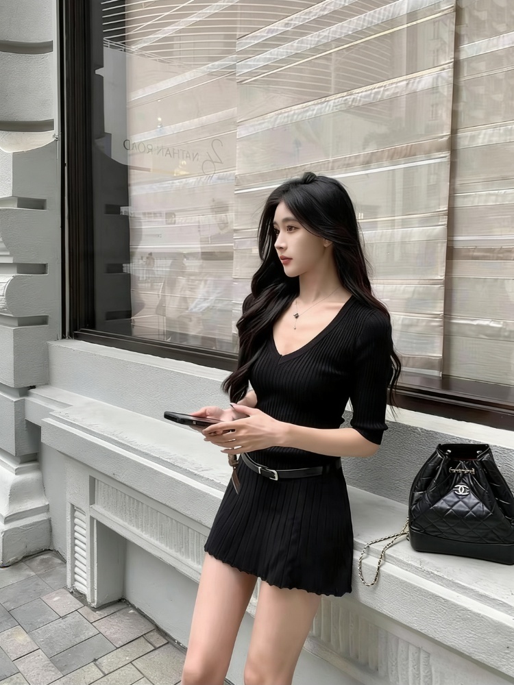 Enticement short sleeve dress pleated T-back for women