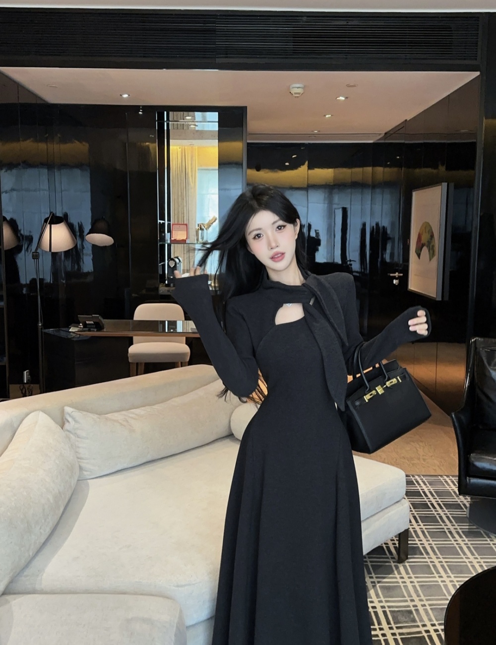 Streamer all-match dress halter slim long dress for women