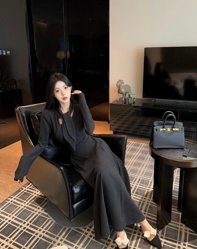 Streamer all-match dress halter slim long dress for women