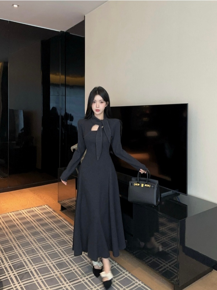 Streamer all-match dress halter slim long dress for women