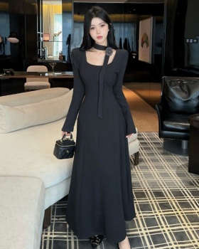 Square collar temperament long dress slim dress for women