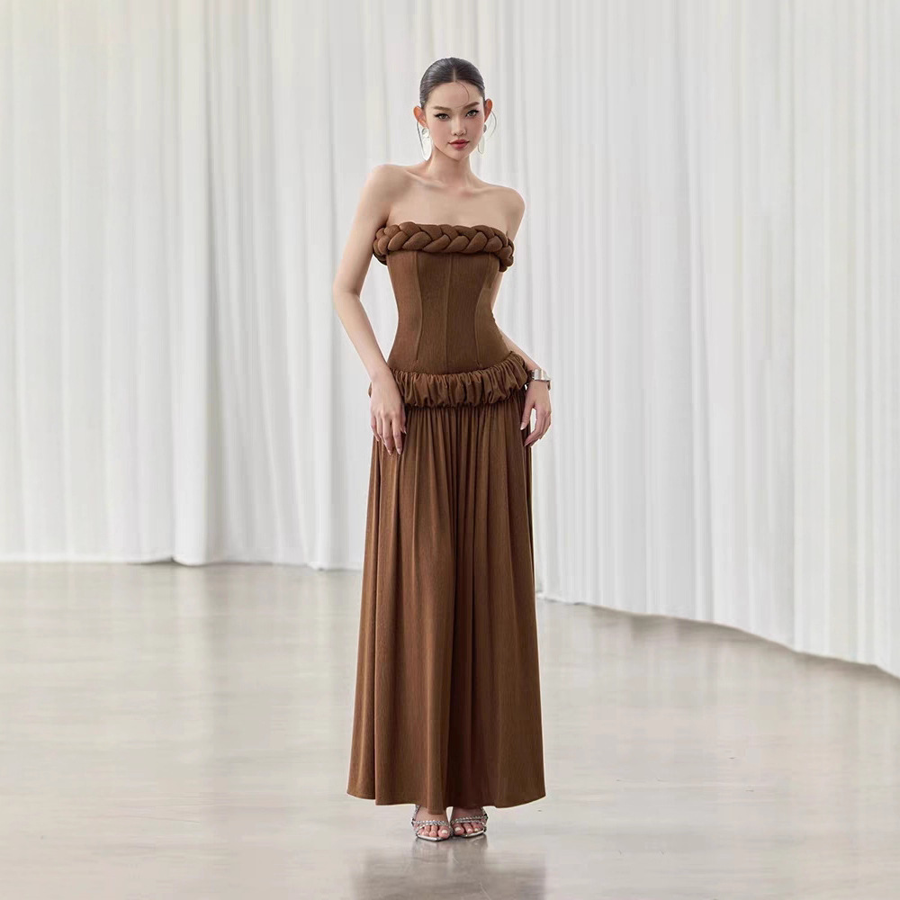Wrapped chest slim long dress temperament niche dress