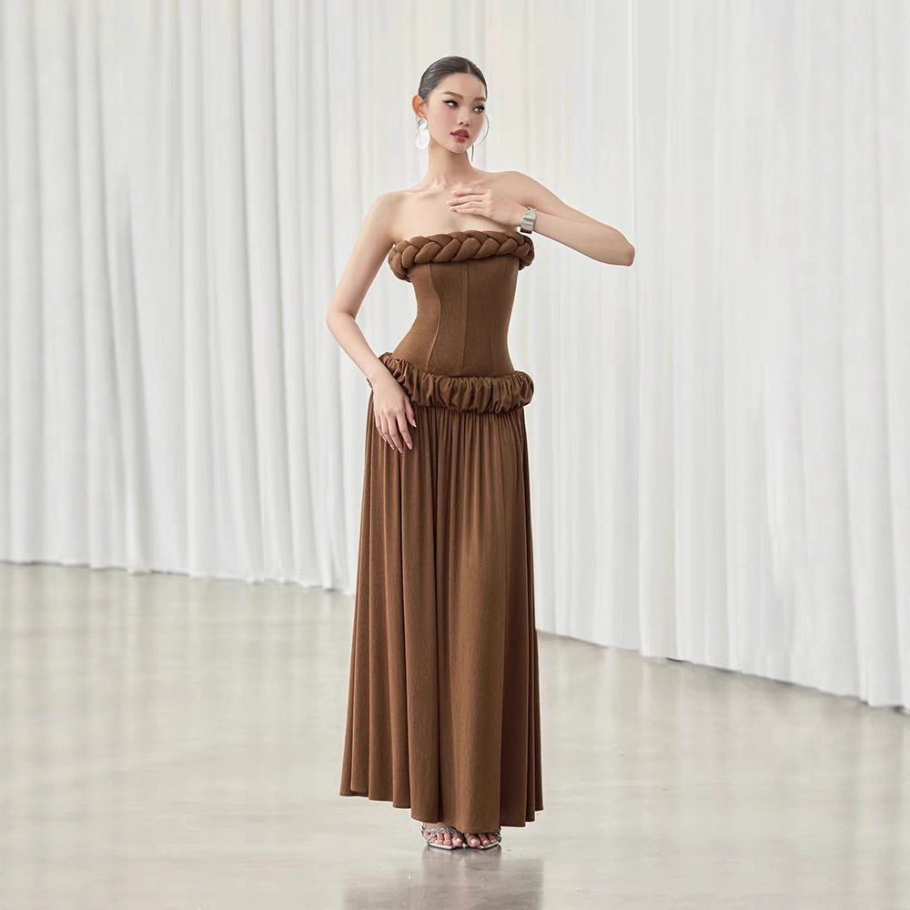 Wrapped chest slim long dress temperament niche dress