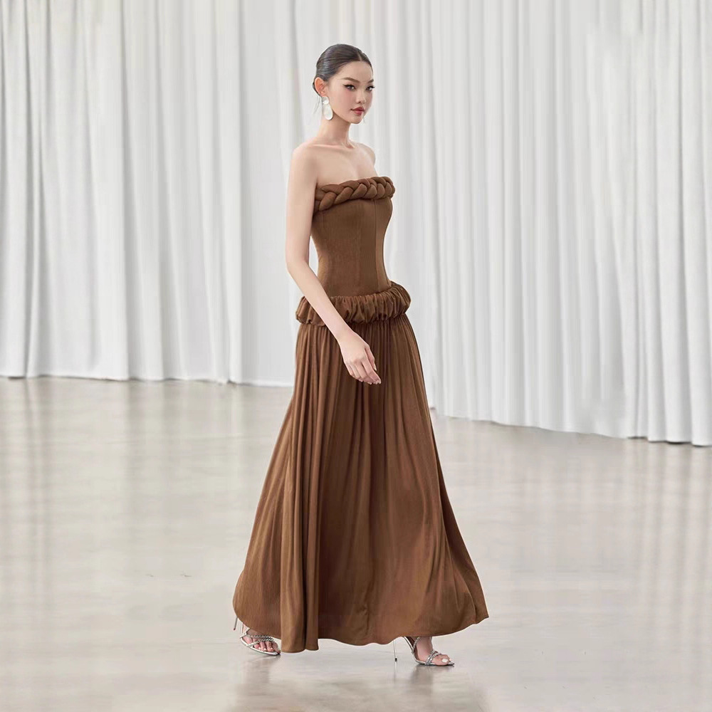 Wrapped chest slim long dress temperament niche dress