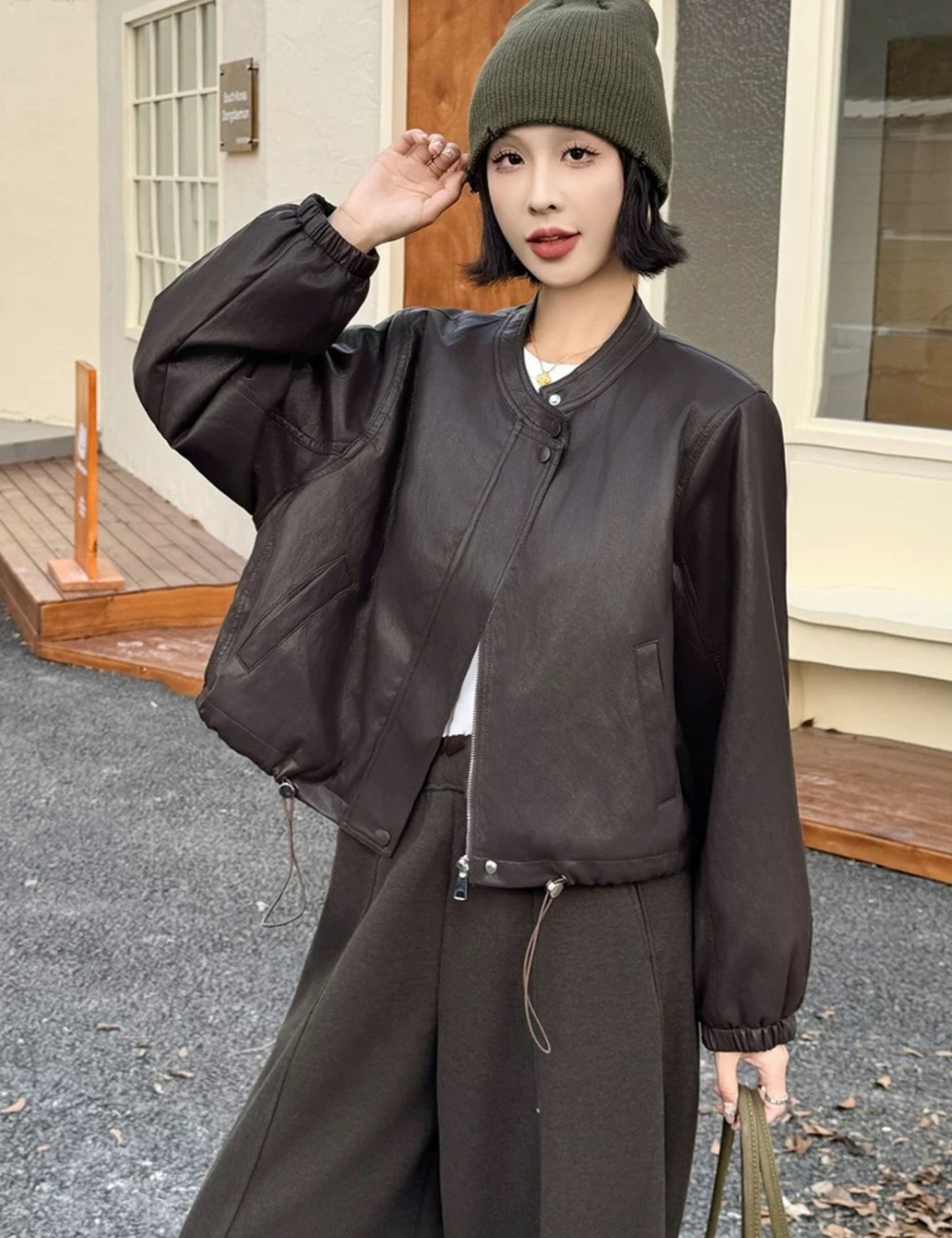 Temperament white wallet Casual retro coat for women