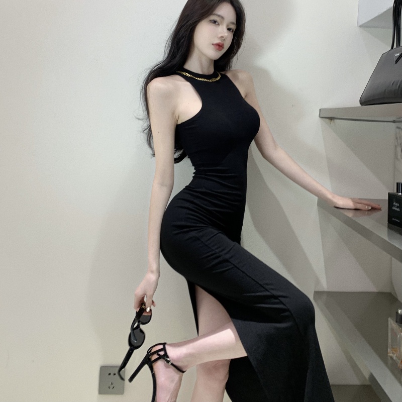 Halter sleeveless dress enticement long dress for women