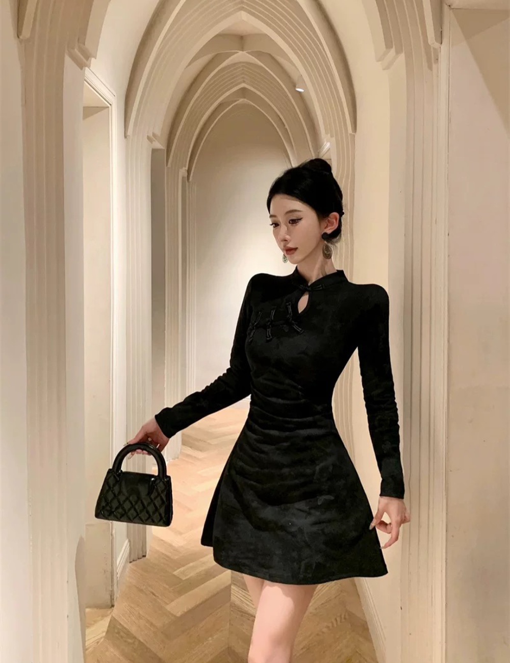 Fold temperament dress slim cheongsam for women