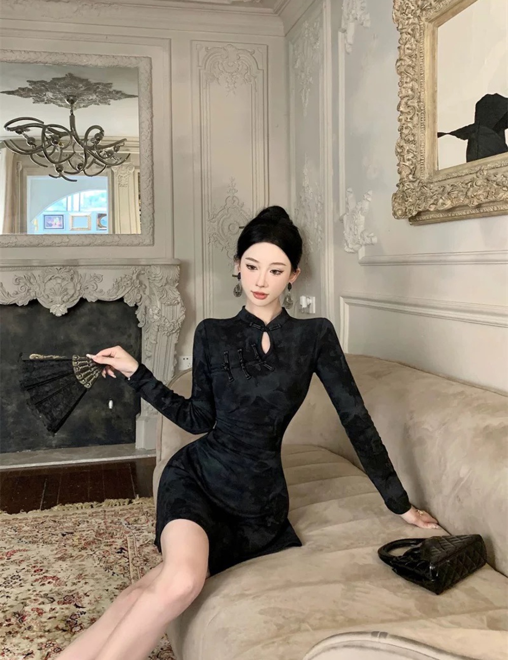 Fold temperament dress slim cheongsam for women