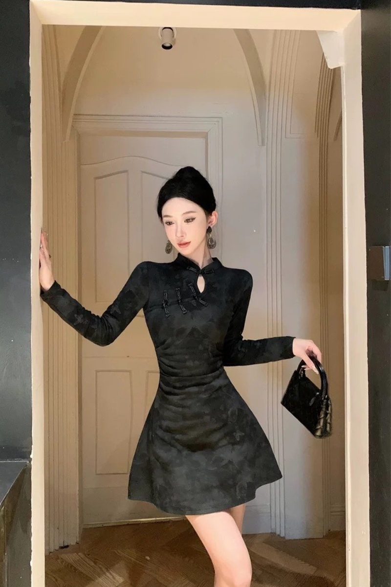 Fold temperament dress slim cheongsam for women