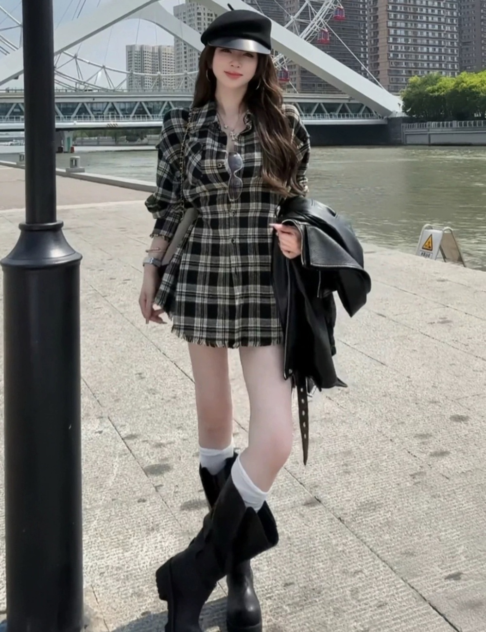 Long pinched waist dress retro shirt for women