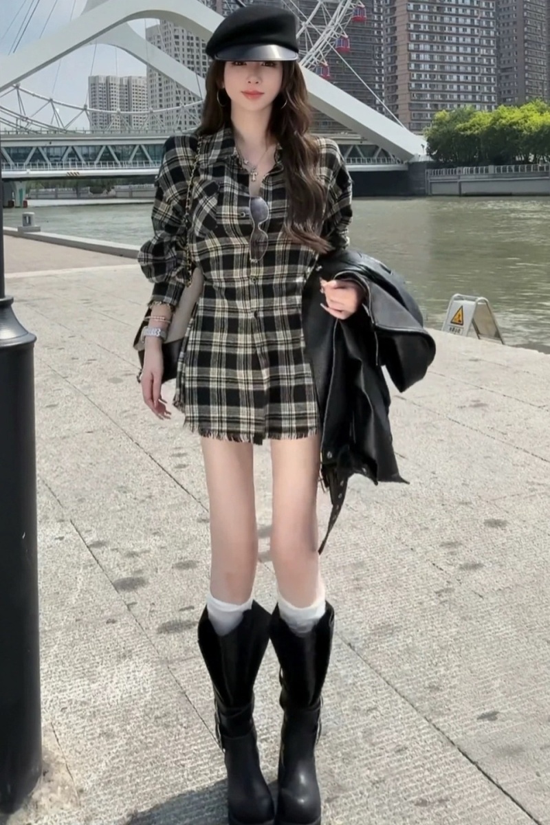 Long pinched waist dress retro shirt for women