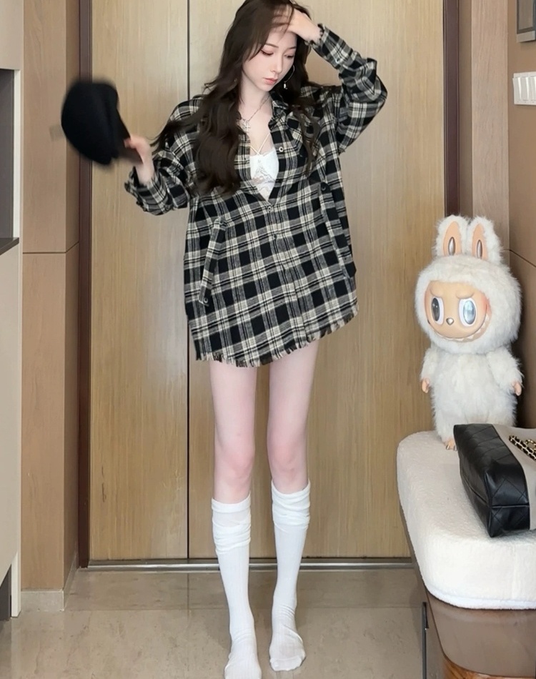 Long pinched waist dress retro shirt for women