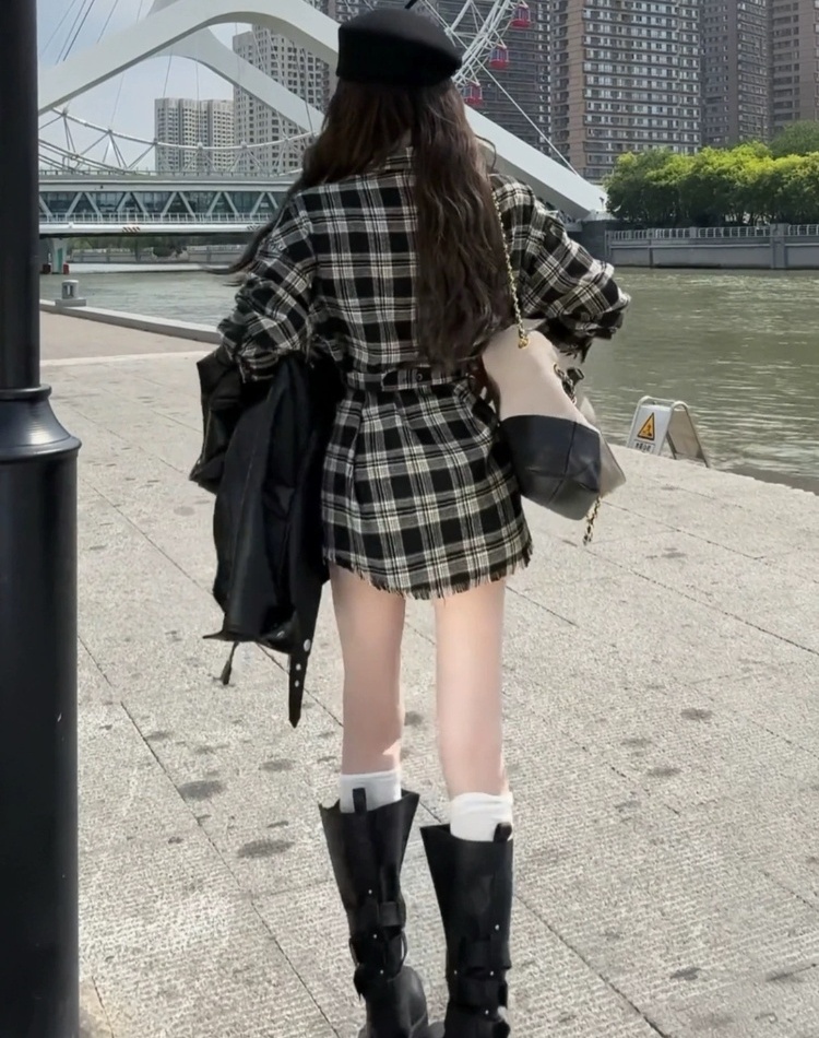 Long pinched waist dress retro shirt for women