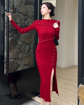 Knitted temperament dress split long dress for women