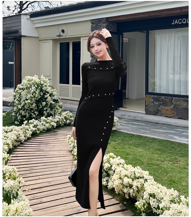 Knitted temperament dress split long dress for women