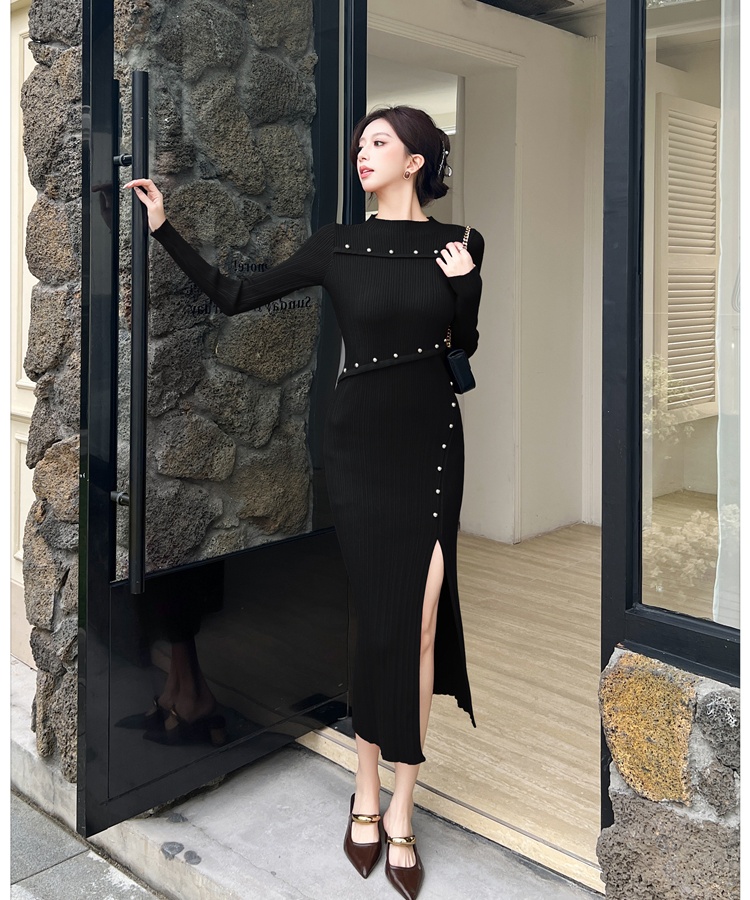 Knitted temperament dress split long dress for women