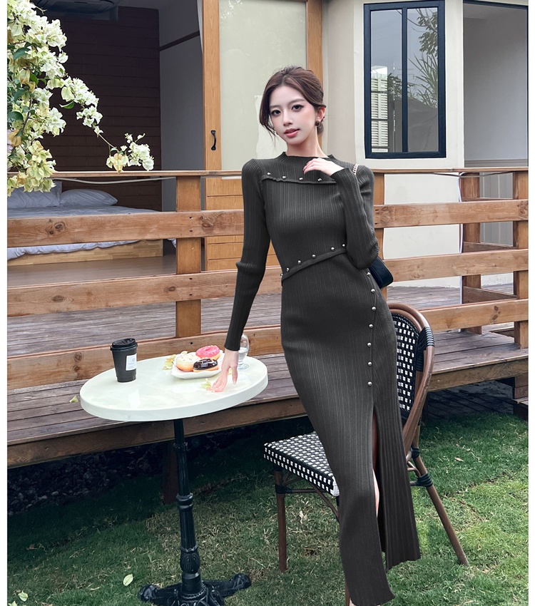 Knitted temperament dress split long dress for women