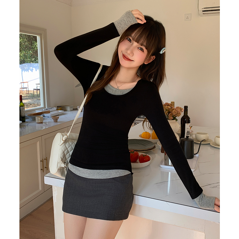 U-neck bottoming shirt long sleeve T-shirt for women