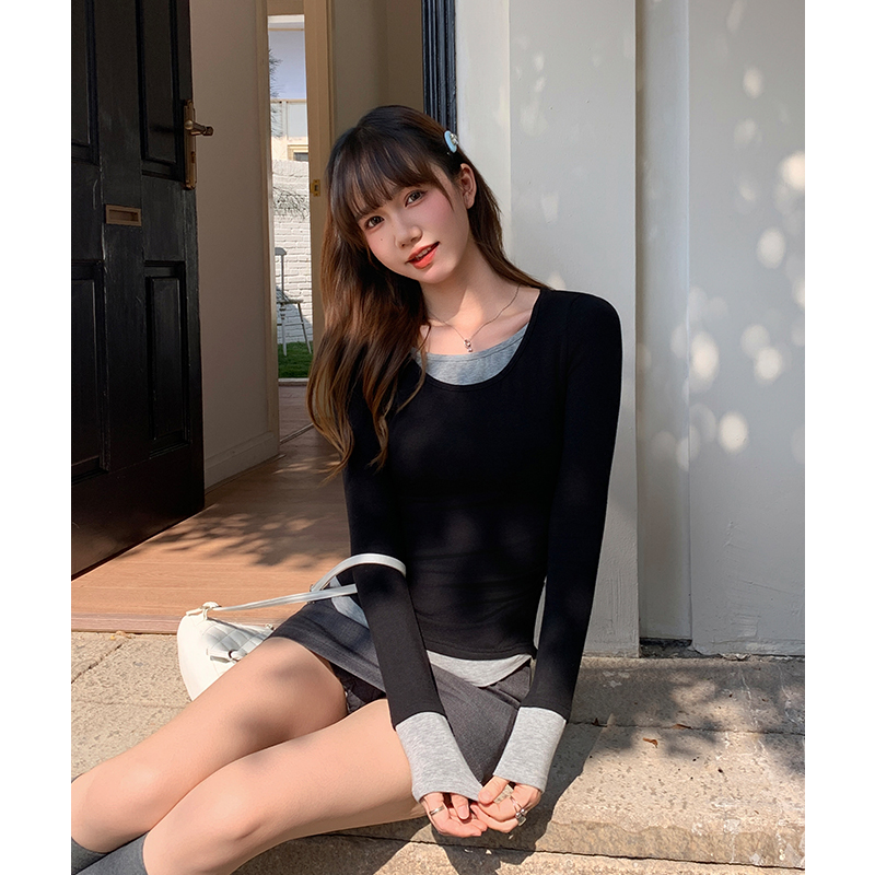 U-neck bottoming shirt long sleeve T-shirt for women