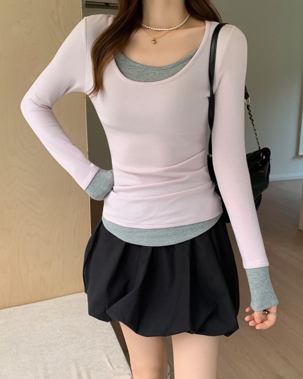 U-neck bottoming shirt long sleeve T-shirt for women