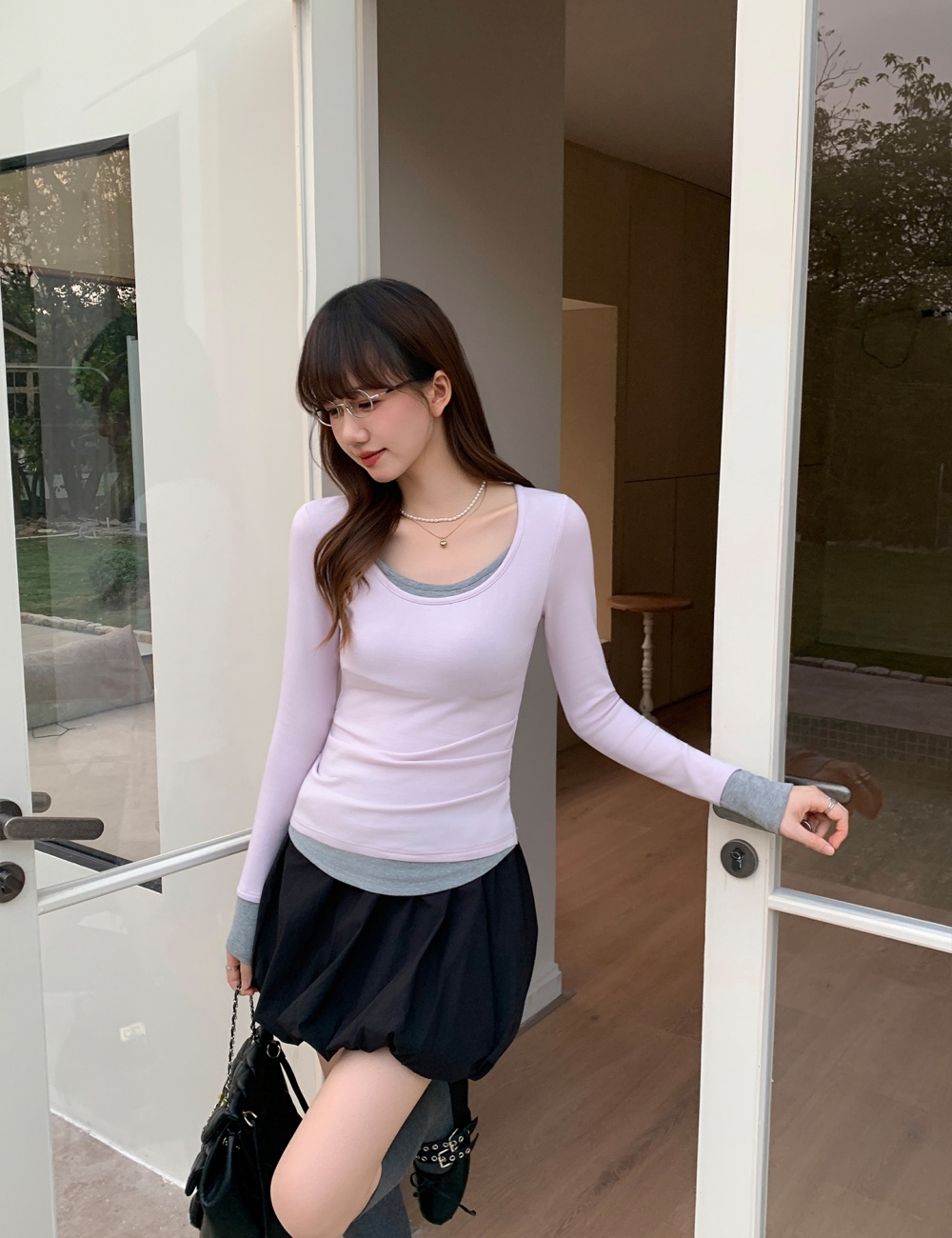 U-neck bottoming shirt long sleeve T-shirt for women